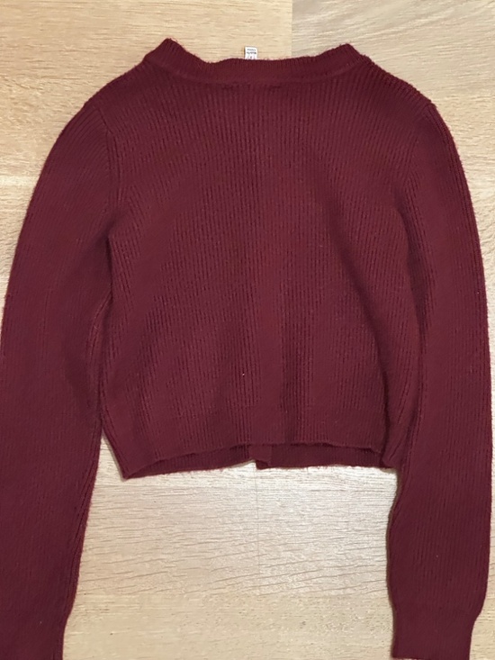 Red Ribbed Cardigan Heart Button Crop Sweater Soft Girl Cozy Top XS - Picture 3 of 3